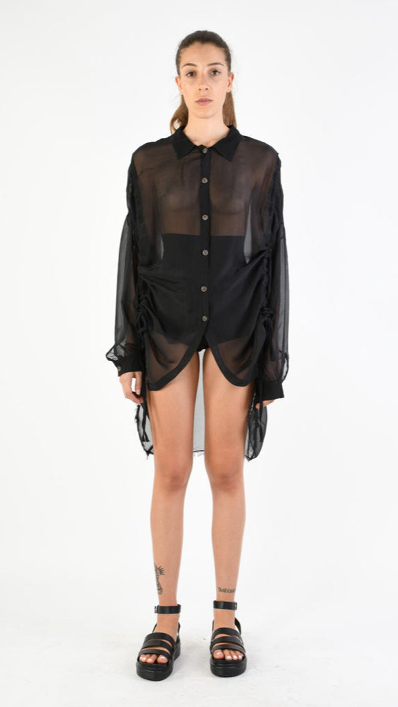 A39B SM34625 Over SHIRT in Black Marbled Cold Dyed Silk Viscose