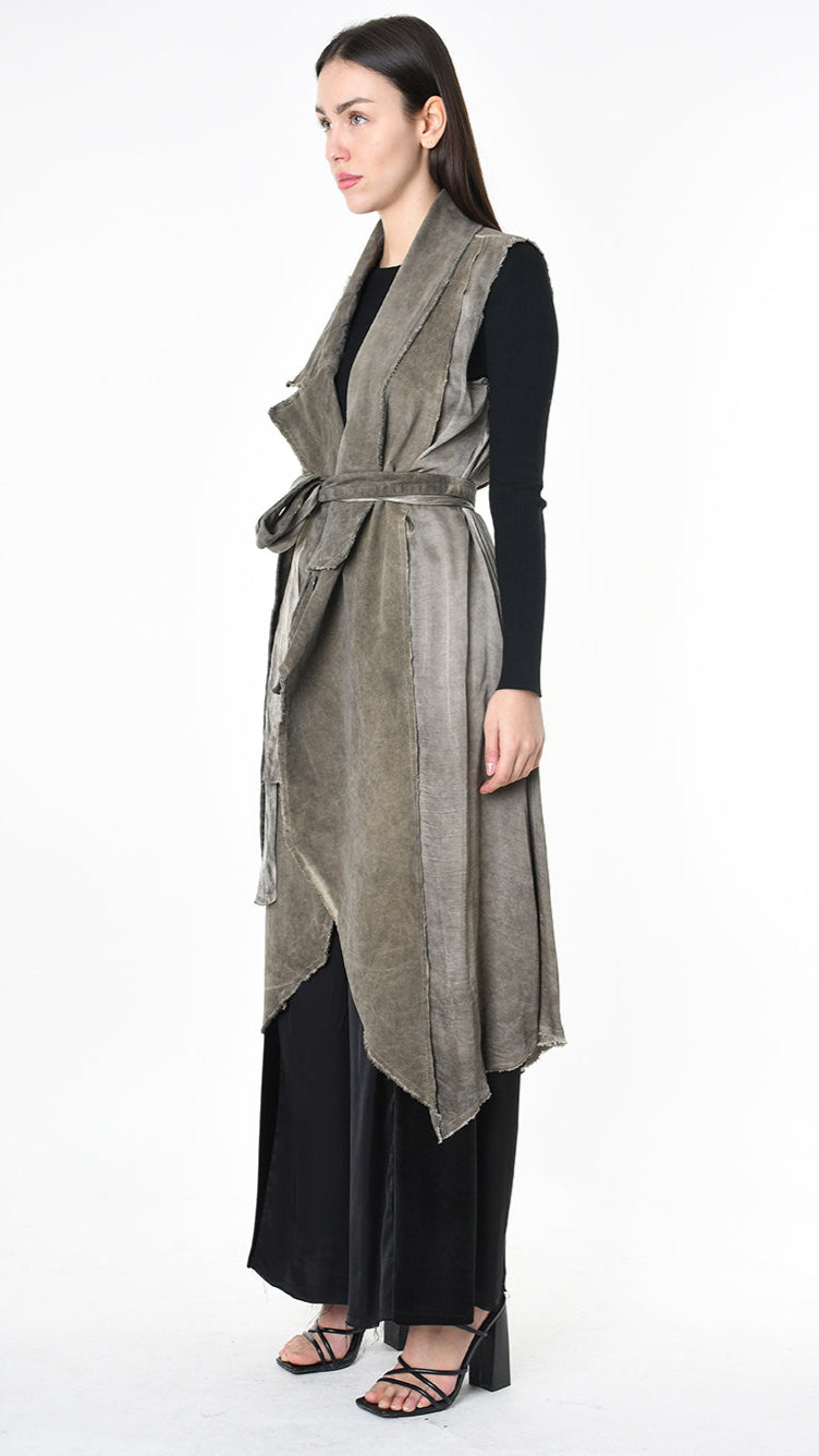 A39B SM41925 GILET Cannete Velvet & Viscose Grey- Olive