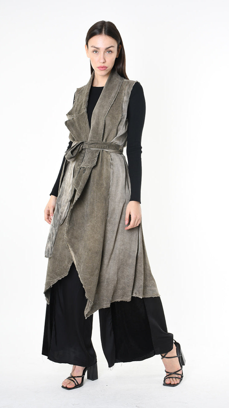 A39B SM41925 GILET Cannete Velvet & Viscose Grey- Olive