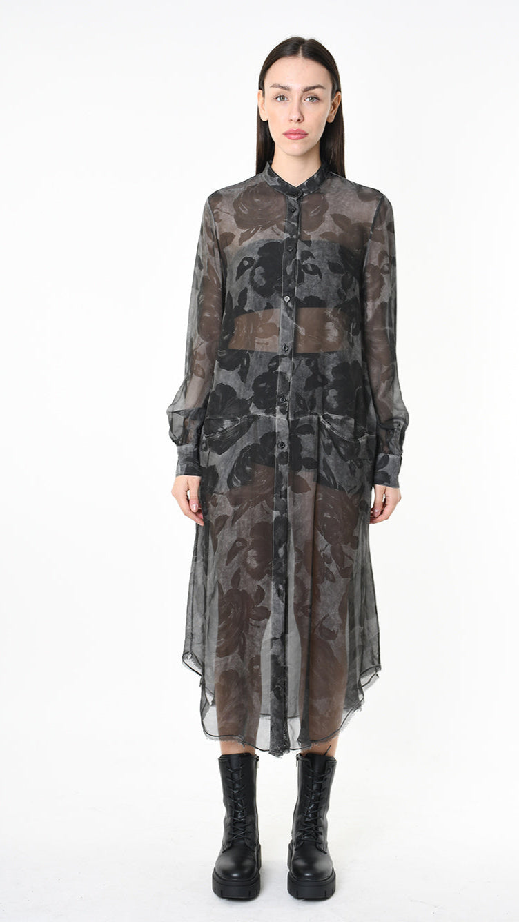 A39B SM43125 CHEMISIER Viscose Silk Dyed Cold Green Tuscany - Grey