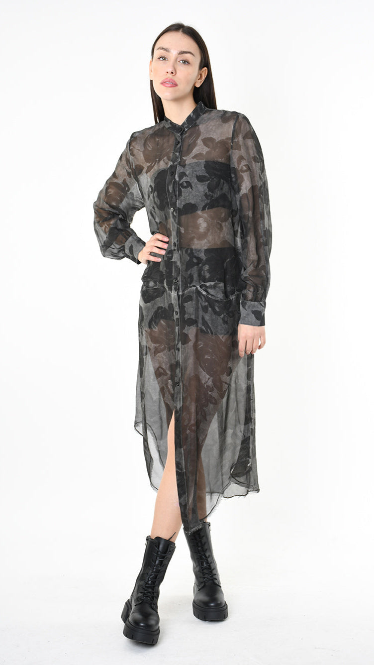 A39B SM43125 CHEMISIER Viscose Silk Dyed Cold Green Tuscany - Grey