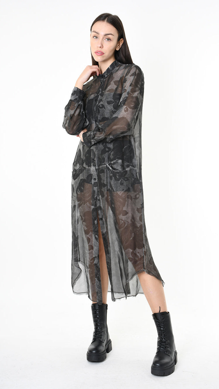 A39B SM43125 CHEMISIER Viscose Silk Dyed Cold Green Tuscany - Grey