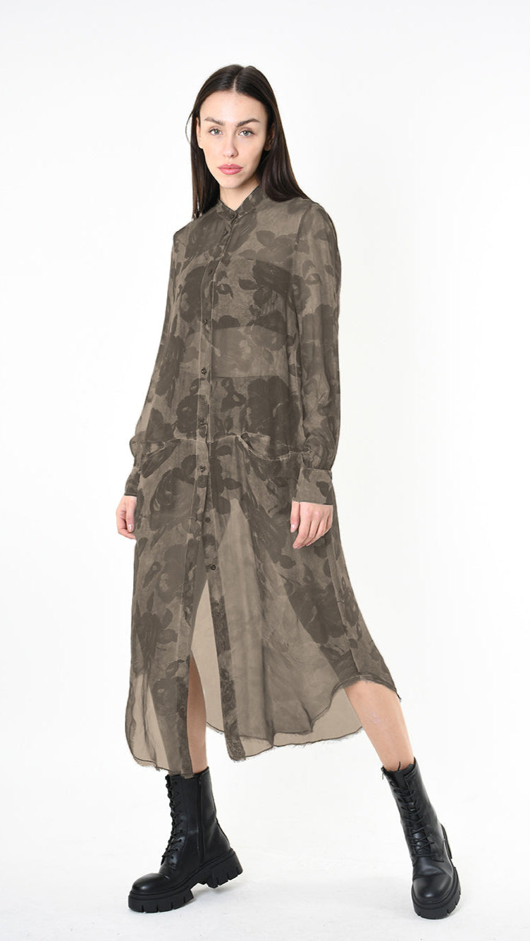 A39B SM43125 CHEMISIER Viscose Silk Dyed Cold Green Tuscany - Grey