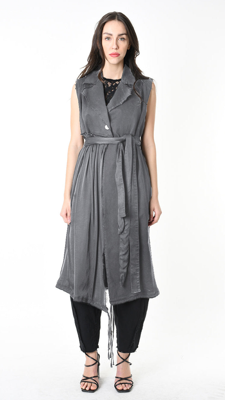 A39B SM455 GILET Cotton Gabardine & Viscose Satin Grey Storm - Green - Black