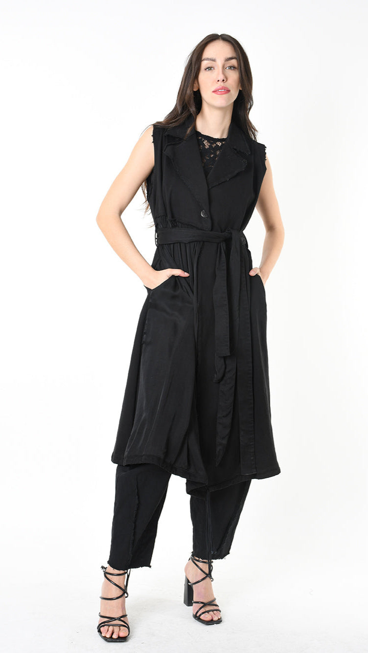 A39B SM455 GILET Cotton Gabardine & Viscose Satin Grey Storm - Green - Black