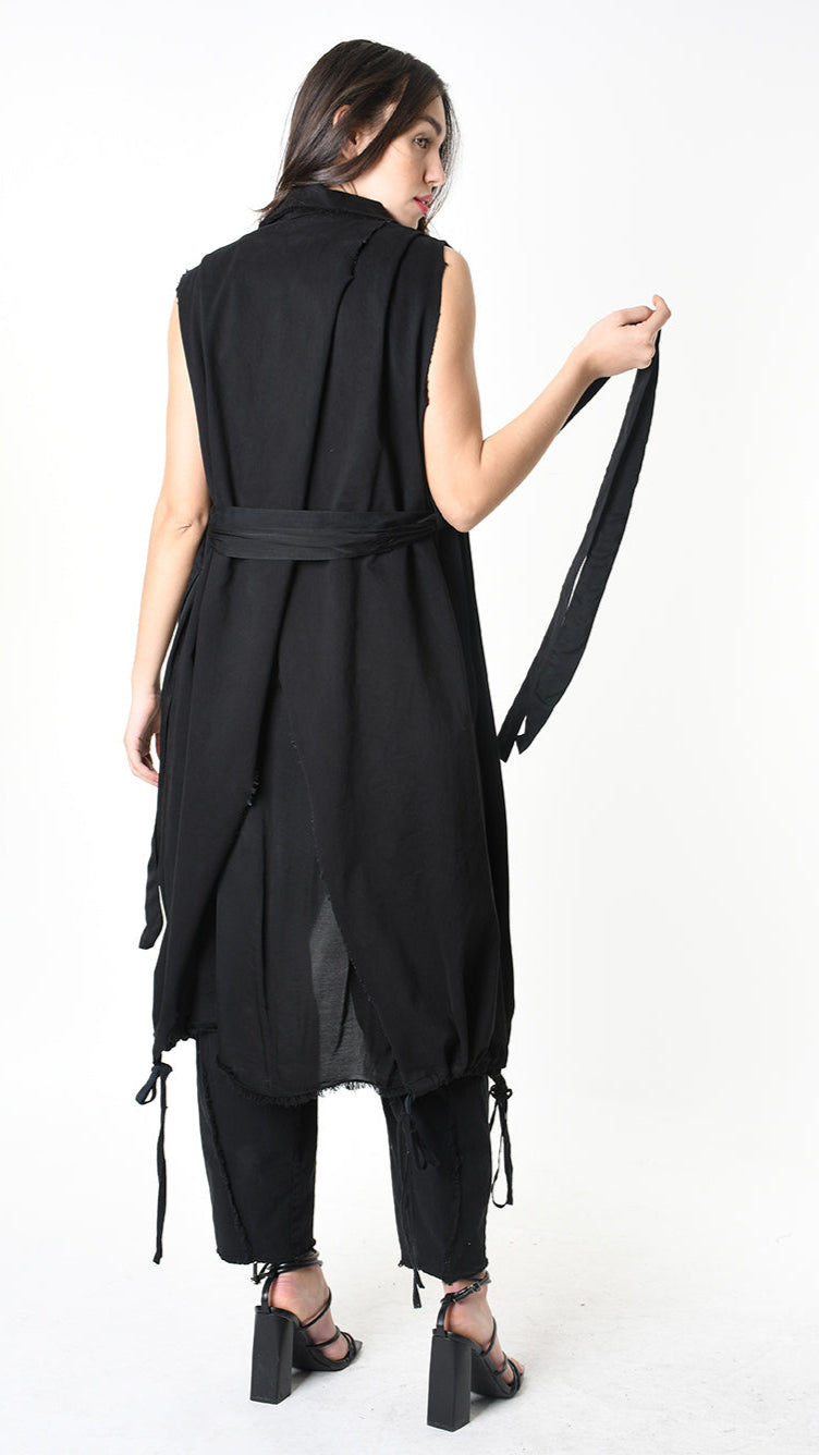 A39B SM455 GILET Cotton Gabardine & Viscose Satin Grey Storm - Green - Black