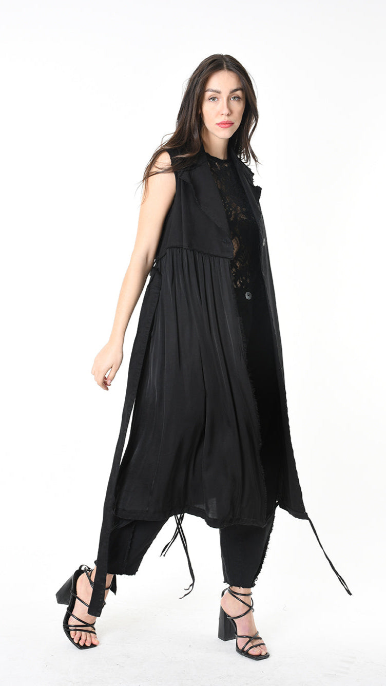 A39B SM455 GILET Cotton Gabardine & Viscose Satin Grey Storm - Green - Black