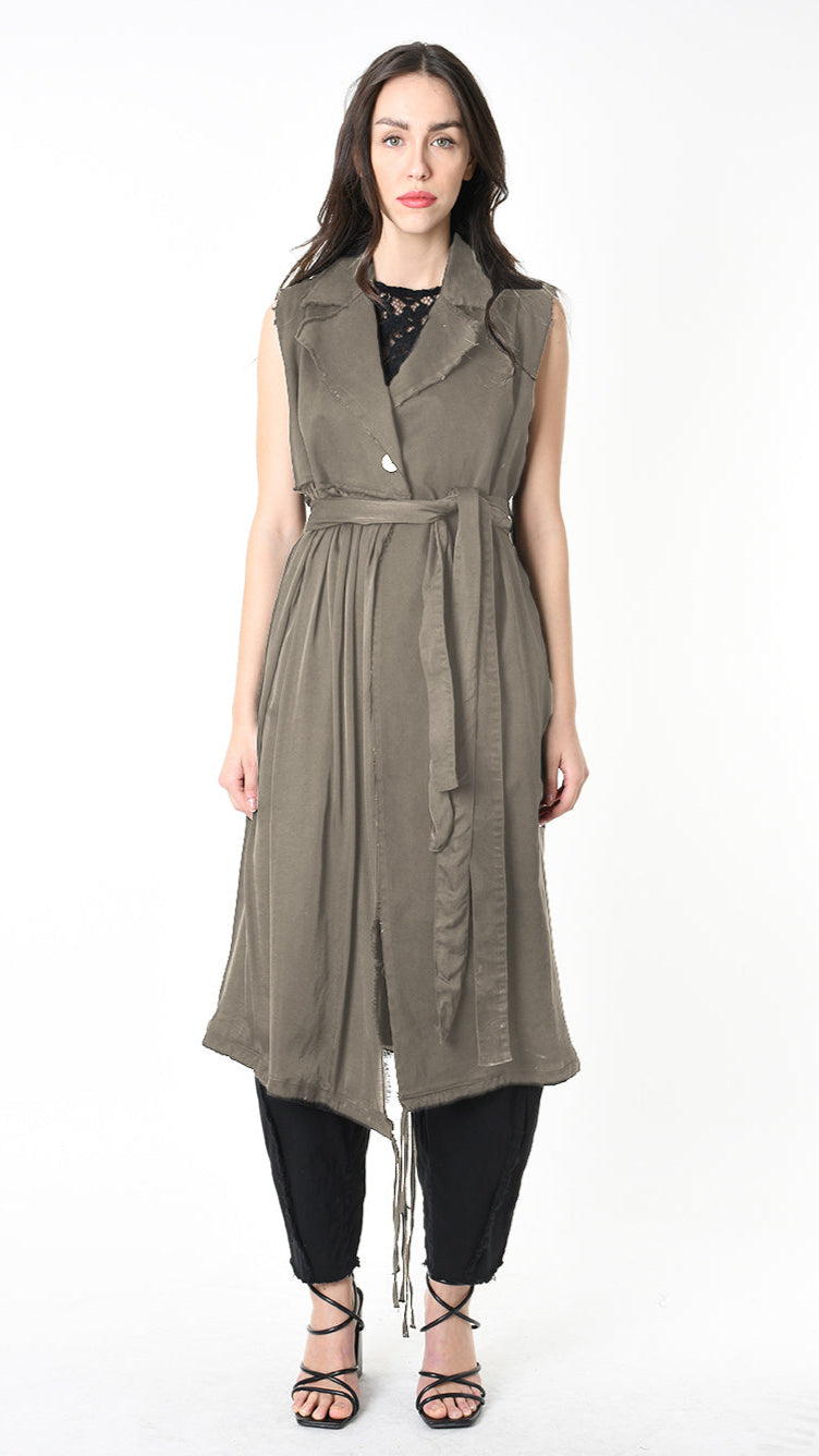 A39B SM455 GILET Cotton Gabardine & Viscose Satin Grey Storm - Green - Black