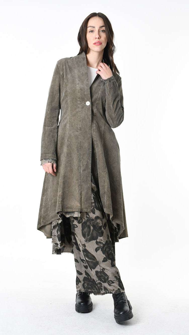 A3B SM46025 REVERSIBLE COAT Cannete Velvet & Viscose Satin Green Tuscany