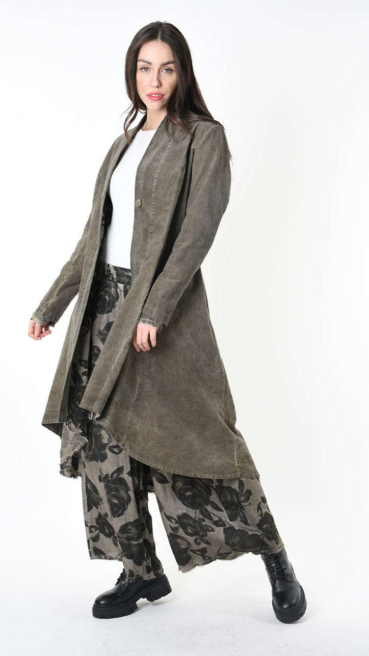 A3B SM46025 REVERSIBLE COAT Cannete Velvet & Viscose Satin Green Tuscany