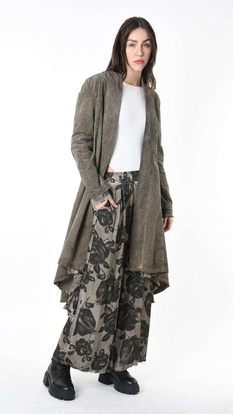 A3B SM46025 REVERSIBLE COAT Cannete Velvet & Viscose Satin Green Tuscany