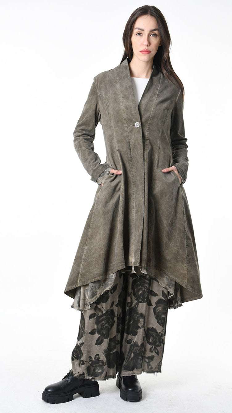 A3B SM46025 REVERSIBLE COAT Cannete Velvet & Viscose Satin Green Tuscany