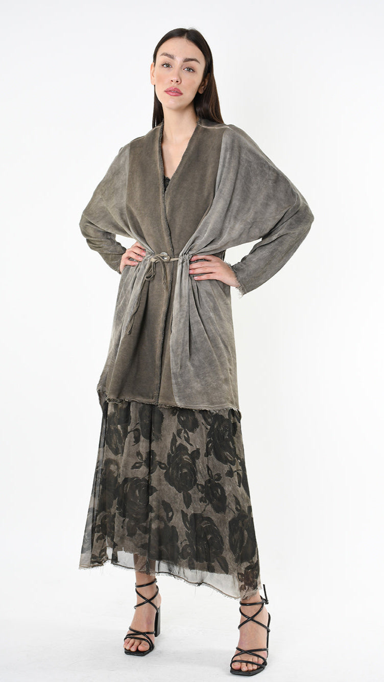 A39B SM461 CARDIGAN Over Cotton Fleece & Viscose Green Tuscany - Grey