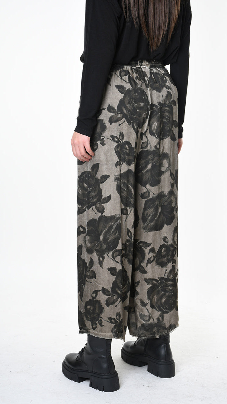 A39B SM46325 TROUSER Printed Satin Viscose Green Tuscany - Grey