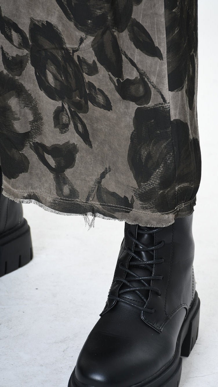 A39B SM46325 TROUSER Printed Satin Viscose Green Tuscany - Grey