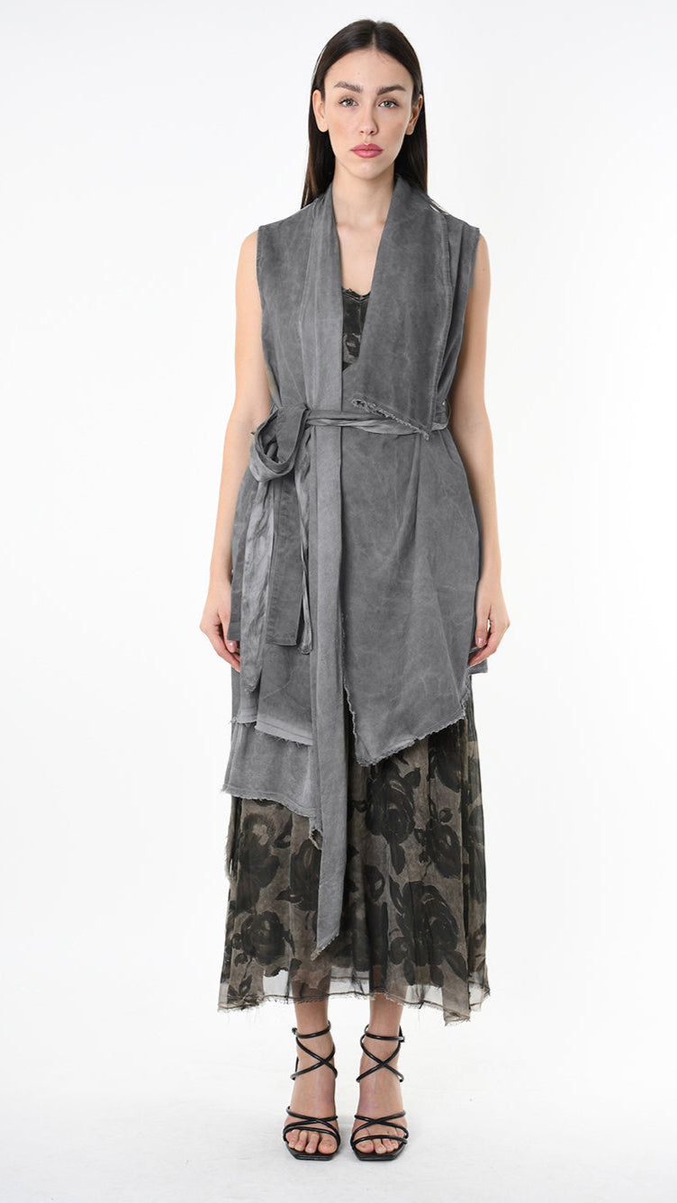 A39B SM46425 Asymmetrical Cotton & Viscose Gabardine GILET Green Tuscany - Grey