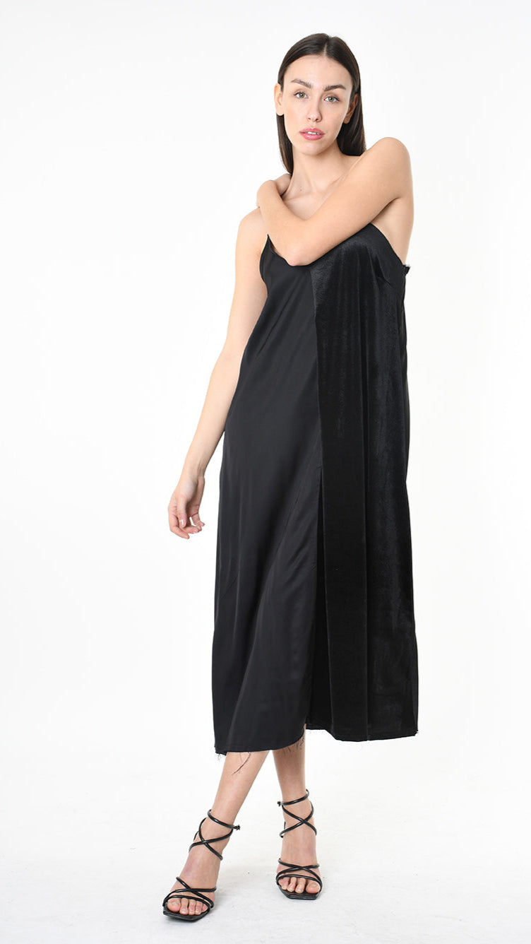 A39B SM46825 DRESS Chenille & Satin Viscose Dyed Cold Black