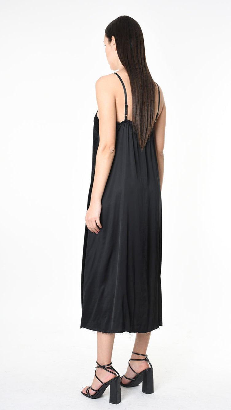 A39B SM46825 DRESS Chenille & Satin Viscose Dyed Cold Black