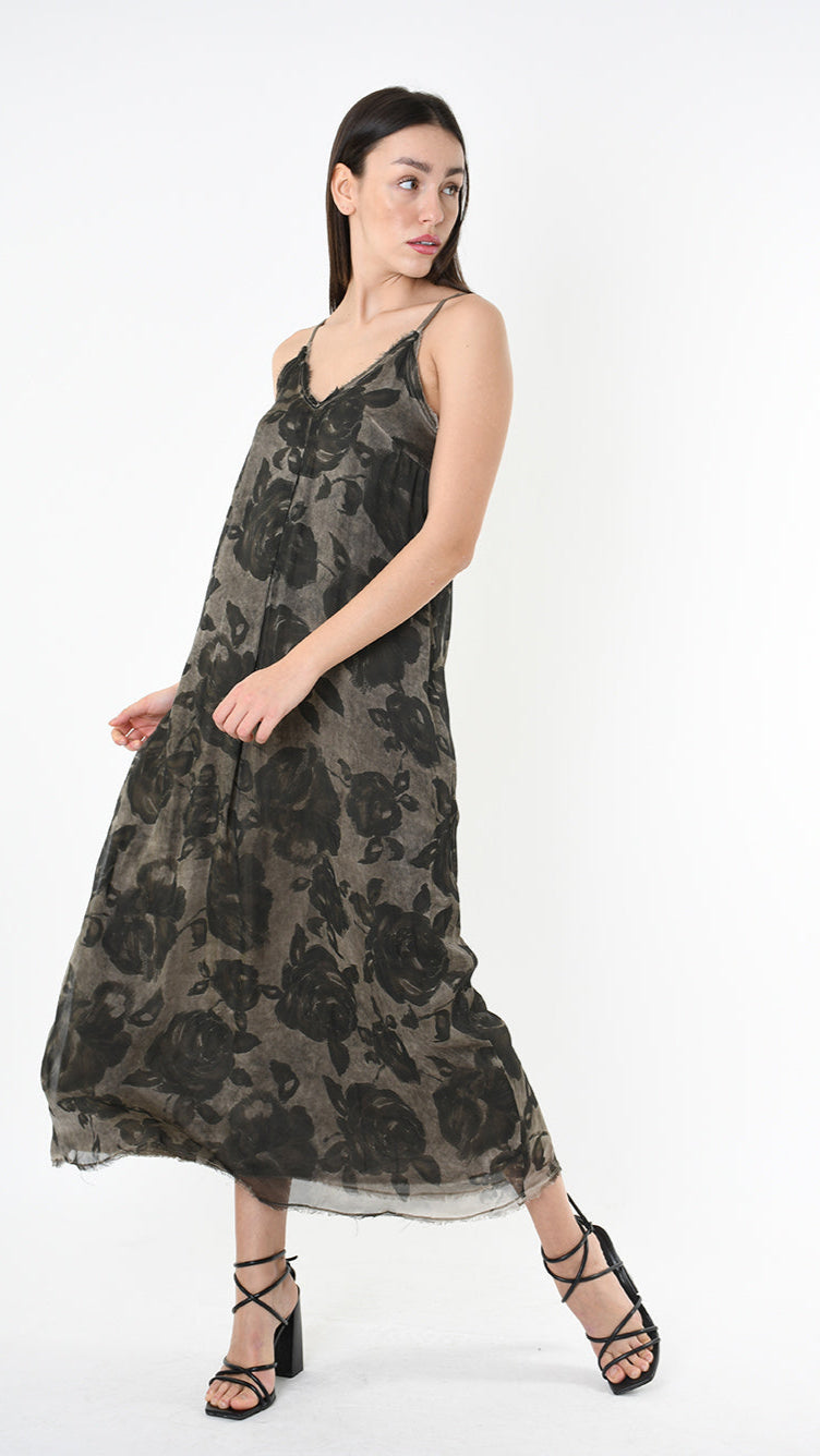 A39B SM48825 DRESS Tencel Viscose Printed Dyed Cold Green Tuscany - Grey