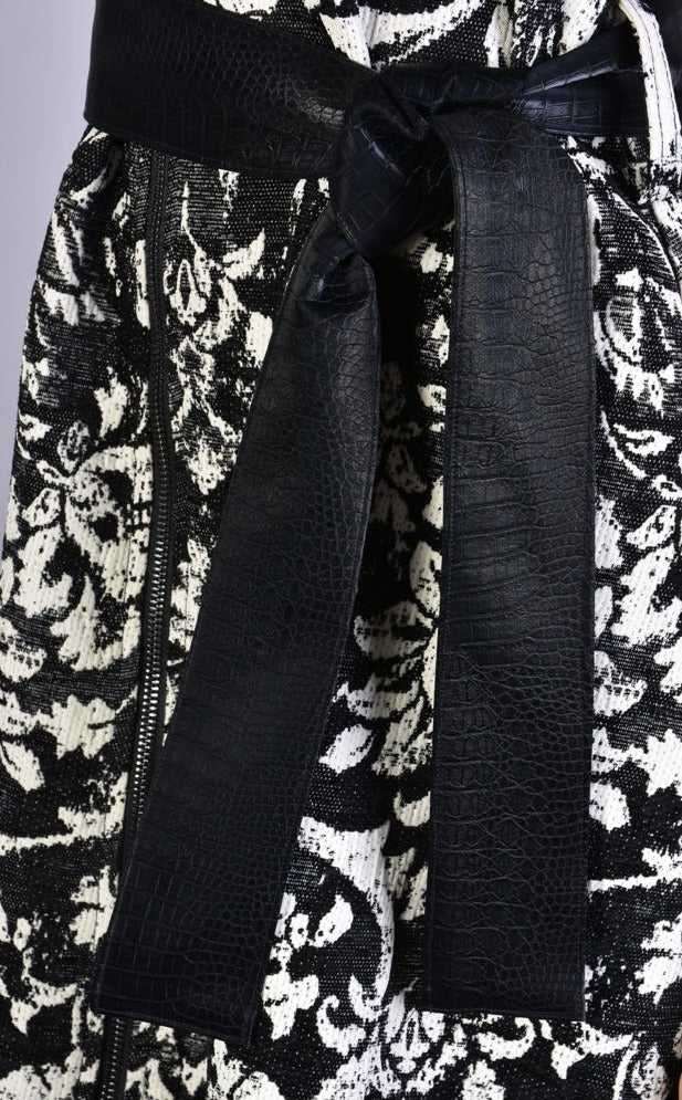 A3 4B LW54923 BLACK WHITE Floral Jacquard Asymmetric Dress