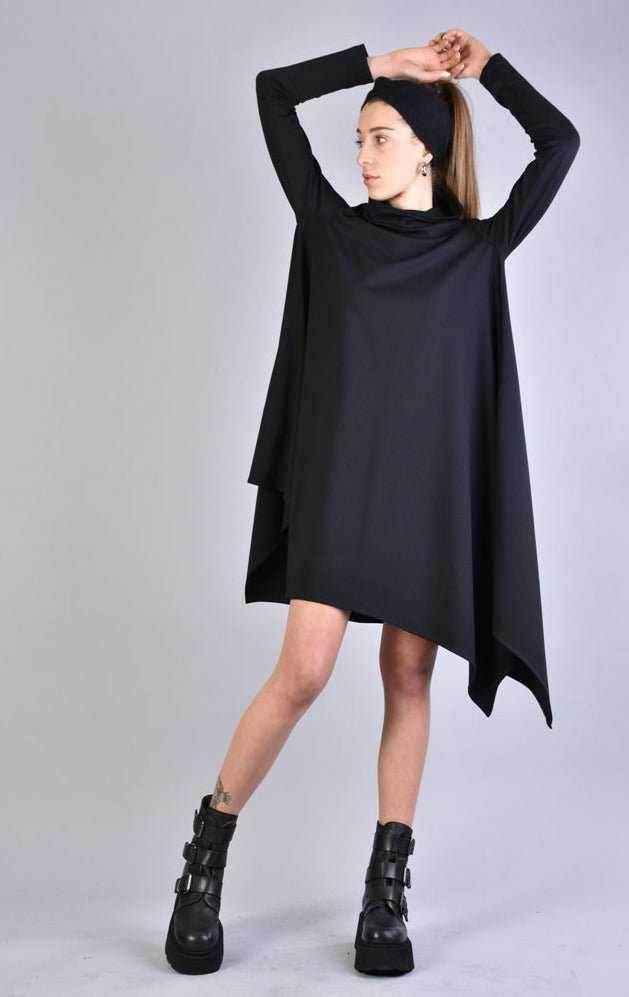 4B LW595 BLACK Asymmetric Over Dress