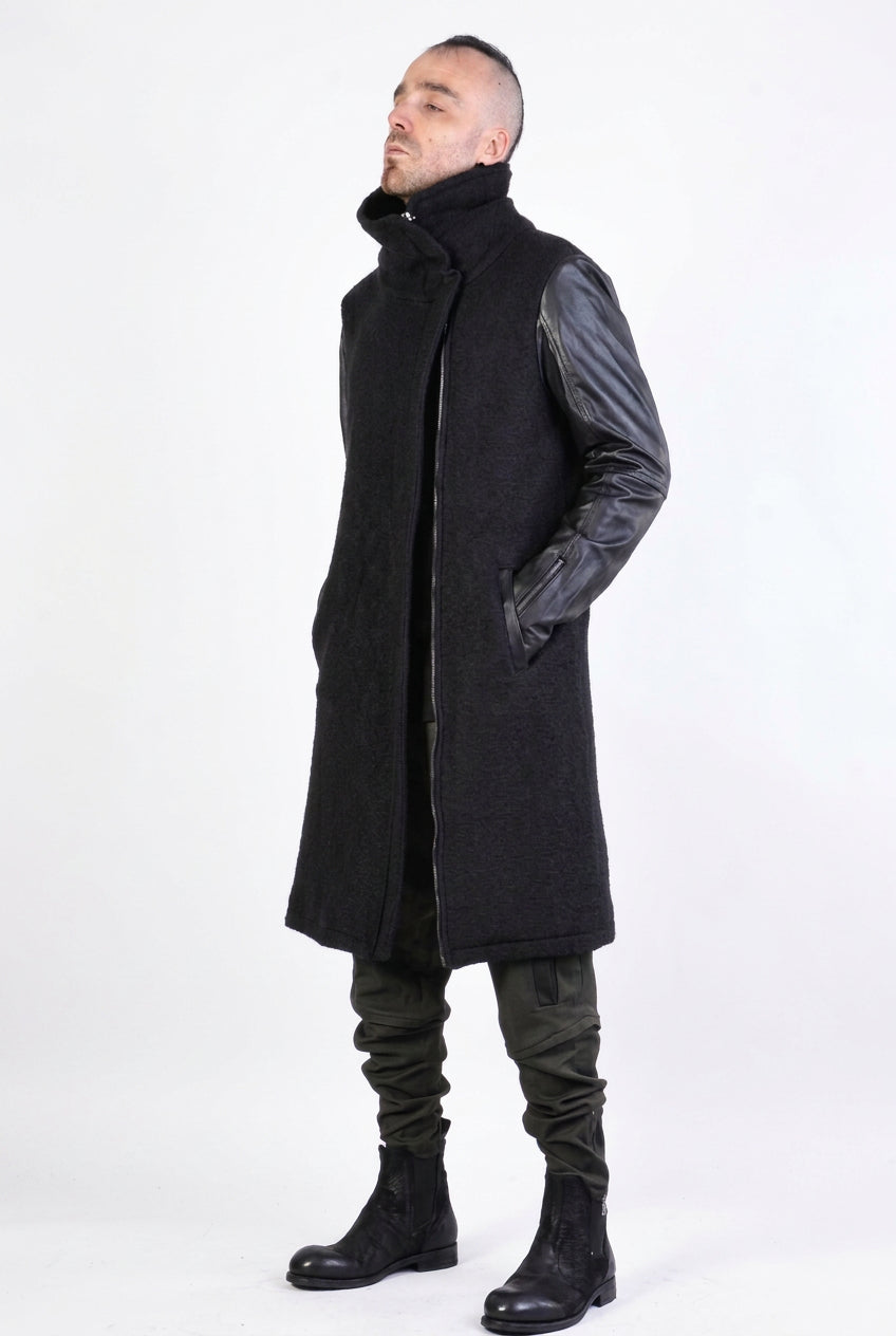 A33B LM067 BLACK Boiled Wool Regular Coat