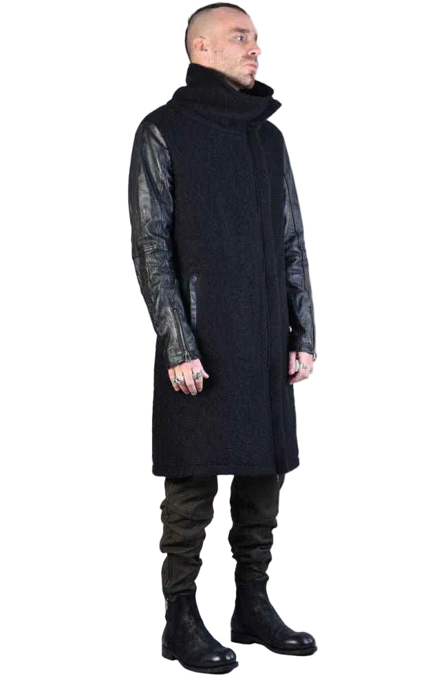 A33B LM067 BLACK Boiled Wool Regular Coat