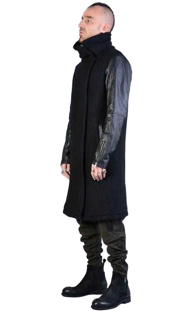 A33B LM067 BLACK Boiled Wool Regular Coat