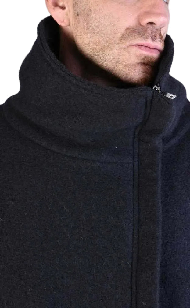 A33B LM067 BLACK Boiled Wool Regular Coat