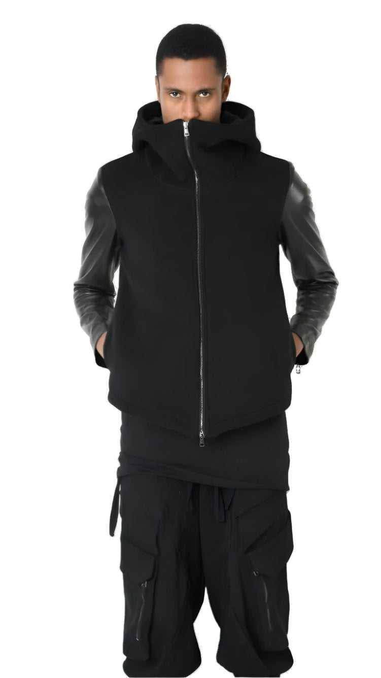 A33B LM18225 SPORT JACKET Regular Wool Cloth & Leather Black