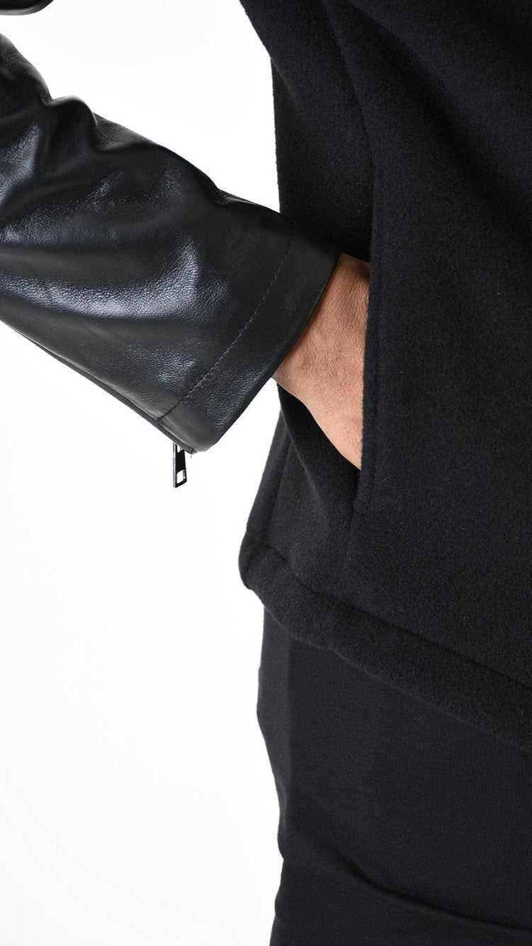 A33B LM18225 SPORT JACKET Regular Wool Cloth & Leather Black