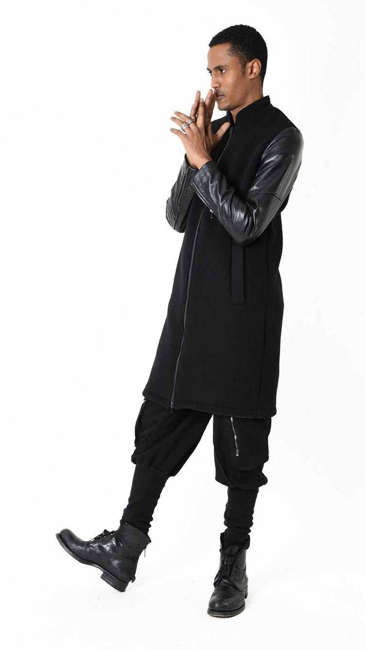 A33B LM183 COAT Regular Wool Cloth 860gr. & Vegetable-tanned Leather Black