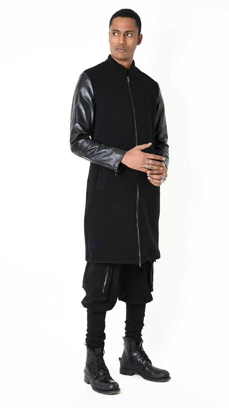 A33B LM183 COAT Regular Wool Cloth 860gr. & Vegetable-tanned Leather Black