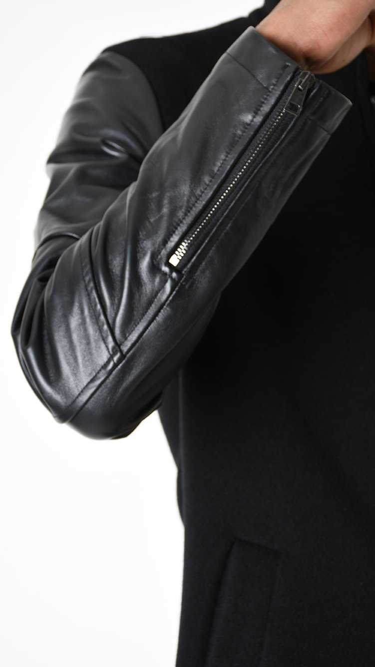 A33B LM183 COAT Regular Wool Cloth 860gr. & Vegetable-tanned Leather Black