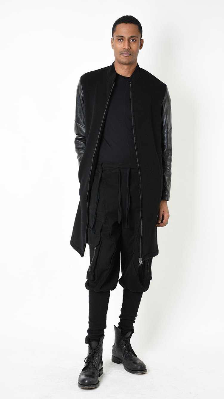 A33B LM183 COAT Regular Wool Cloth 860gr. & Vegetable-tanned Leather Black