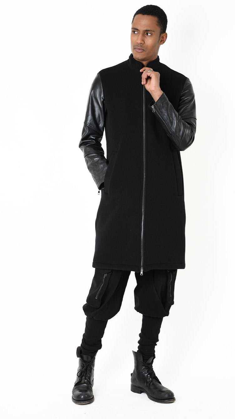 A33B LM183 COAT Regular Wool Cloth 860gr. & Vegetable-tanned Leather Black