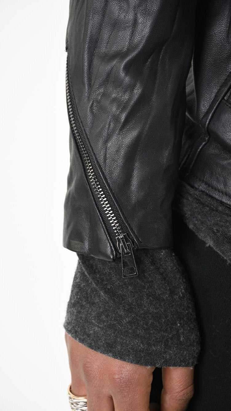 A33B LM18425 SPORT JACKET Leather Removable Hood Black