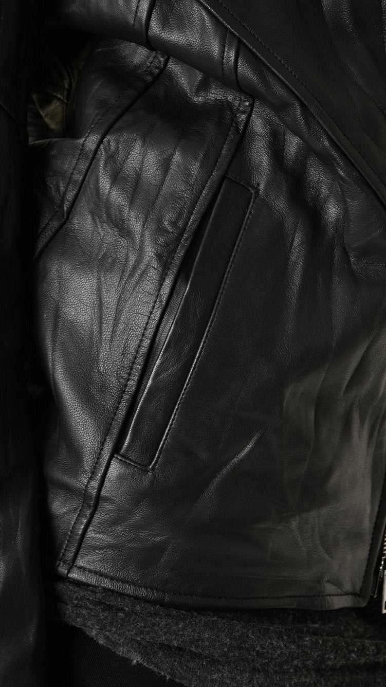 A33B LM18425 SPORT JACKET Leather Removable Hood Black