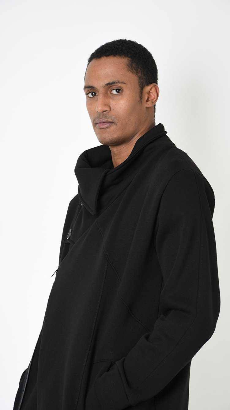 A33M LM02825 PARKA Oversize Fleece Polycotton Gauze Black