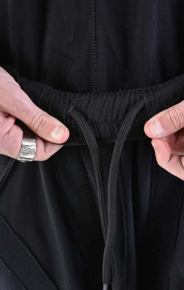 A33M LM12724 TROUSER/SHORT Oversize Low Crotch Fleece & Patch UNISEX U Black