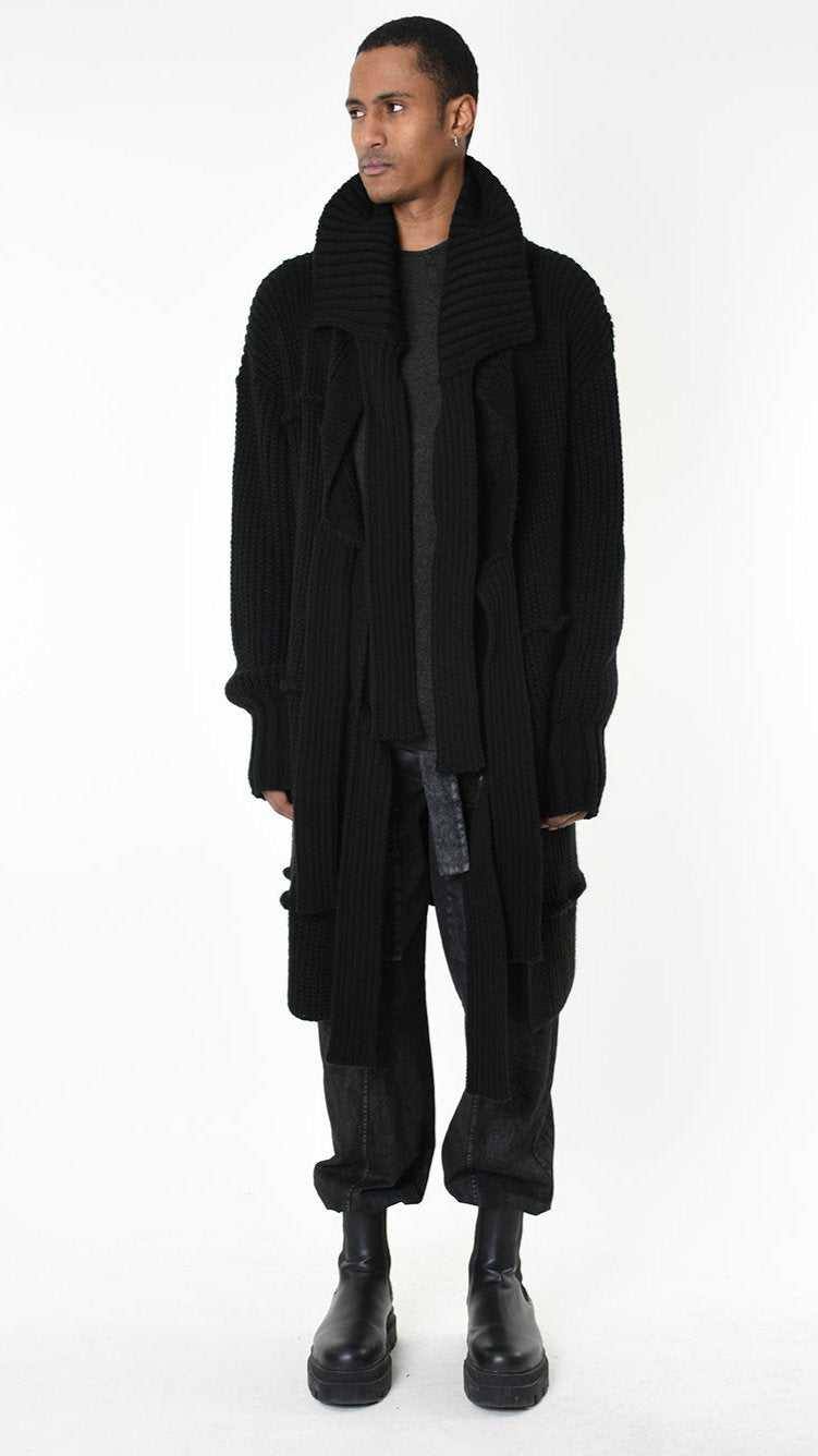 A33M LM28125 CARDIGAN Over Long Thickness 3 UNISEX U Black - Green - Grey