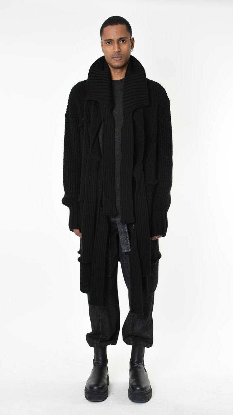 A33M LM28125 CARDIGAN Over Long Thickness 3 UNISEX U Black - Green - Grey