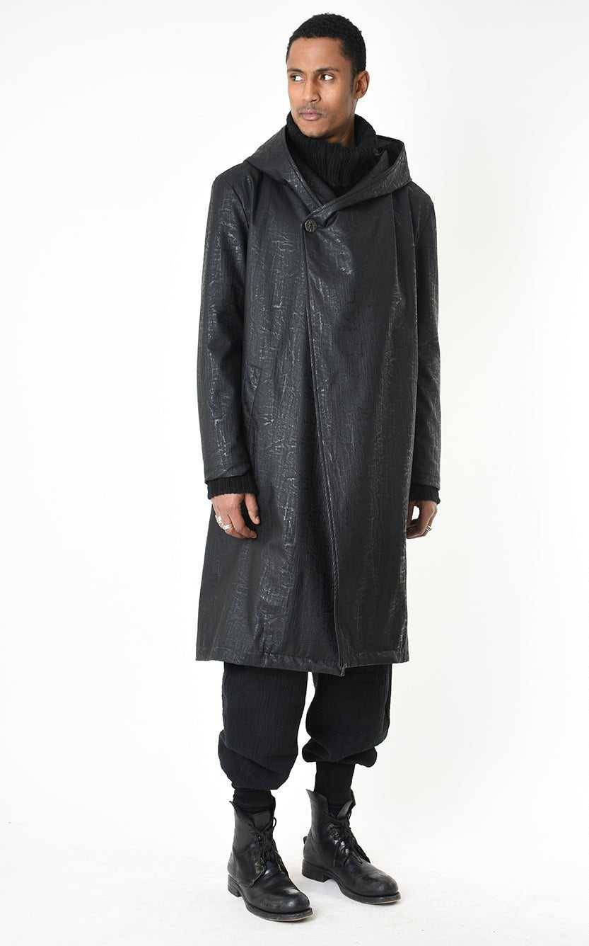 A33P LM24925 COAT Long Comfort Faux Leather Graphite Black