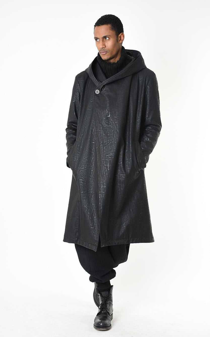 A33P LM24925 COAT Long Comfort Faux Leather Graphite Black