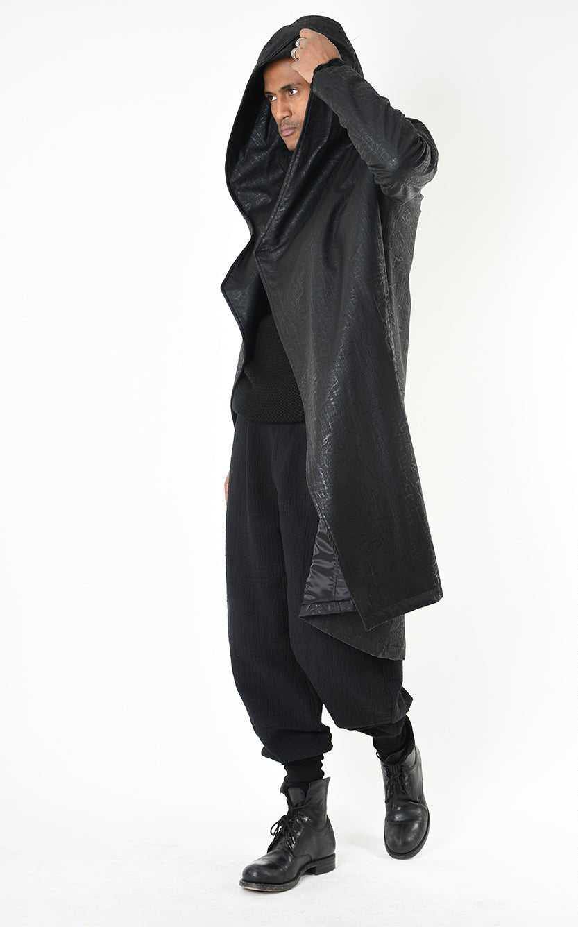 A33P LM24925 COAT Long Comfort Faux Leather Graphite Black