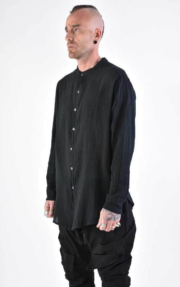 A33V LM11824 SHIRT Regular Gauze Cotton Dyed Hot Black