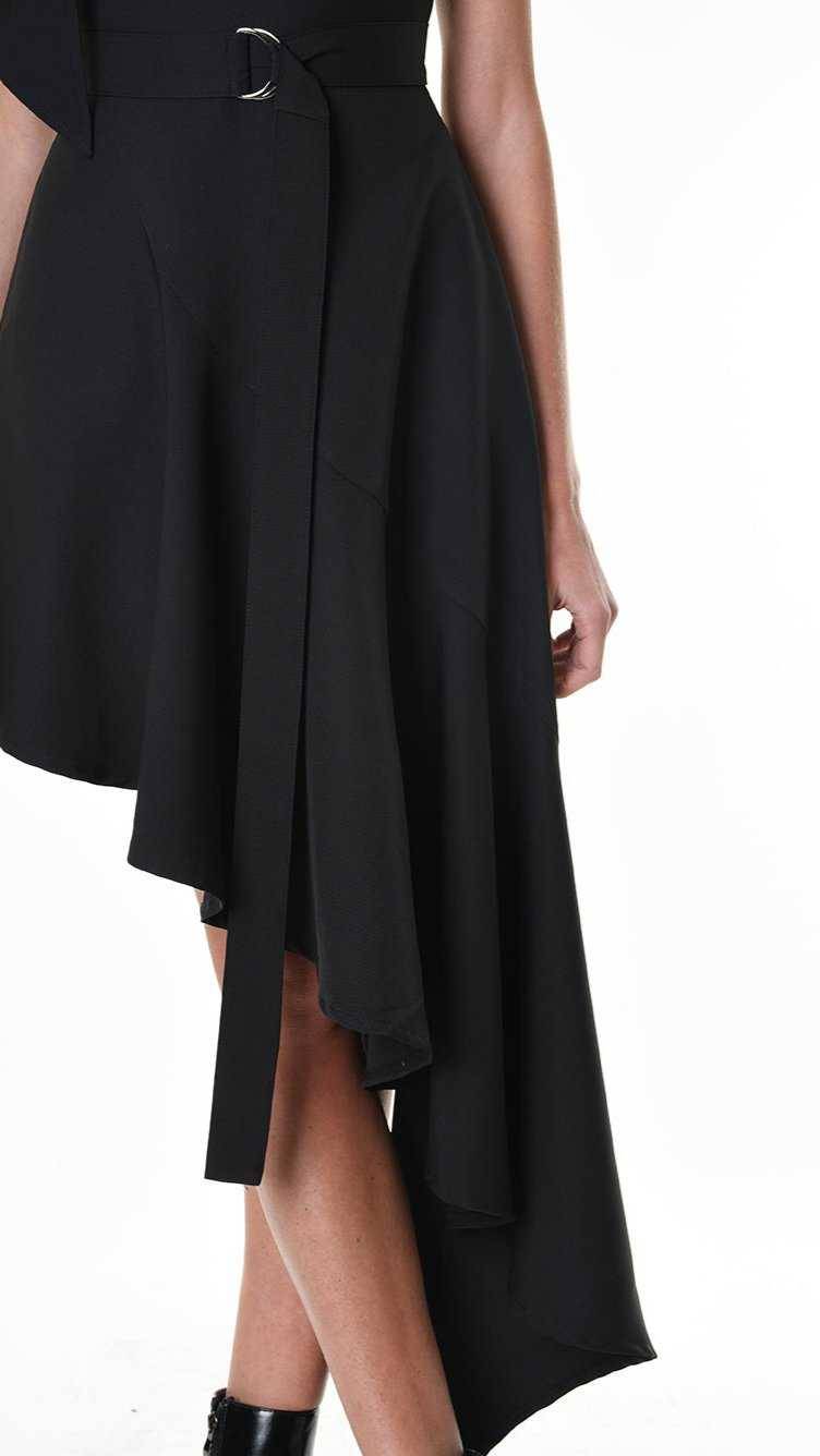 A344B LW85125 DRESS Tecno Stretch Asymmetric Black
