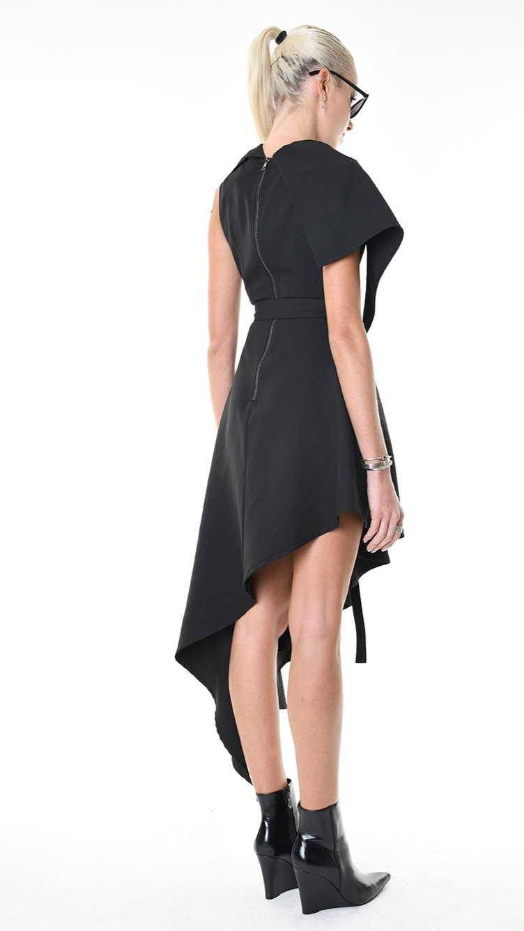 A344B LW85125 DRESS Tecno Stretch Asymmetric Black