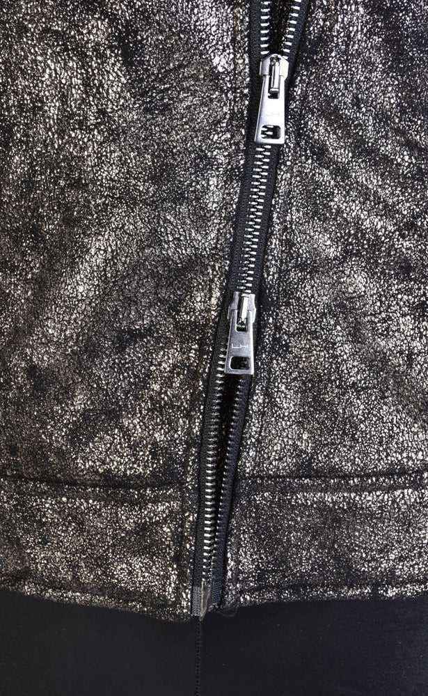 A34B LW50523 Jacket - Black Bronze Lined Washed Coated Cloth Chiodo Biker Italian Women's