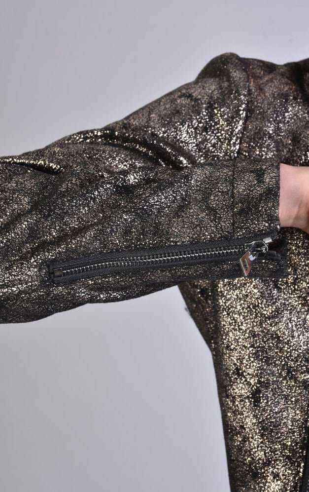 A34B LW50523 Jacket - Black Bronze Lined Washed Coated Cloth Chiodo Biker Italian Women's